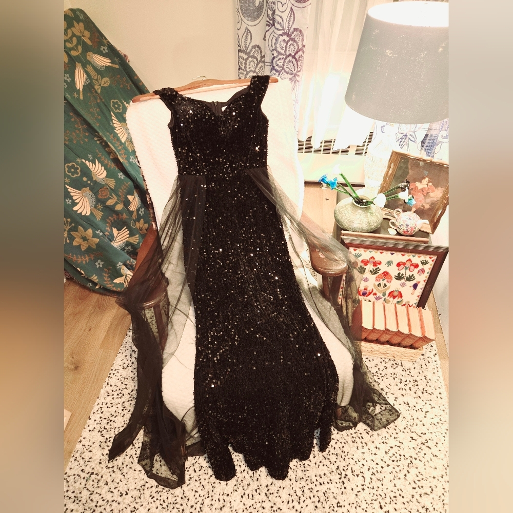 Faeriesty gown. Size XS. Black sequined. Tulle surrounding empress waist